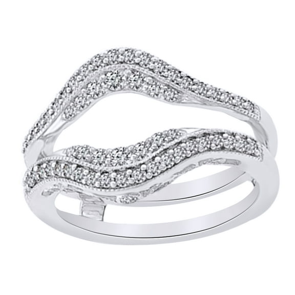 Round Cut White Natural Diamond Enhancer Ring Guard In 14k Solid White Gold (0.5 Ct),Ring Size-10