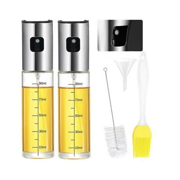 Oil Sprayer for Cooking, 2 Pack 100ml 3.5 oz Upgraded Olive Oil Spray Bottle Mister Refillable with Scale Air Fryer Accessories for Kitchen, Salad, Baking, BBQ, Frying