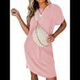 thumbnail image 3 of Vestido Mini Informal de Verano para Mujer, con Cuello Redondo, Corta y Canalé Rosa S, 3 of 7