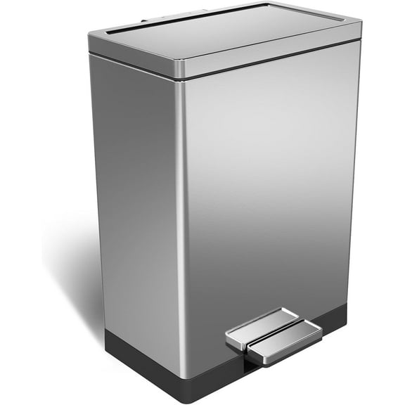 40 Liter / 10.5 Gallon Kitchen Trash Can with Lid, Large Step Garbage Can, Soft-Close Trash Bin for Bathroom Office, Brushed Stainless Steel，Trash can