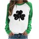 thumbnail image 1 of Camiseta informal de manga larga con cuello redondo y estampado de Día de San Patricio de patchwork de primavera para mujer Fridja  hkj2153, 1 of 6