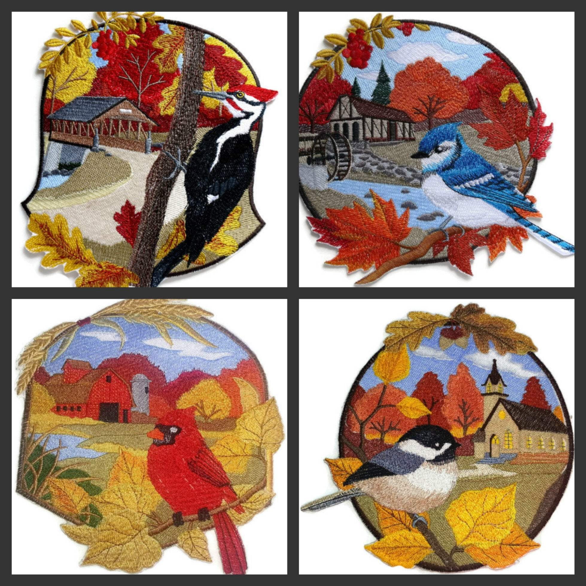 BeyondVision Custom and Unique Country Autumn Cardinal and Barn Embroidered Iron on/Sew Patch [6.91" 7.21"]
