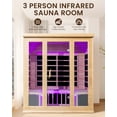 thumbnail image 2 of 40A Cord 3 Person Far Infrared Sauna for Home Spa, Low EMF Wooden Dry Sauna Room with Bluetooth Speakers, LCD Control Panel, Tempered Glass Door, 7 Colors Lighting, 74.76"x67.68"x51.24", 2 of 9