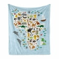 thumbnail image 1 of Africa Soft Flannel Fleece Throw Blanket, Exotic Hyena Parrot Giraffe Hippo and Dolphins Cartoon Style Animal Arrangement, Cozy Plush for Indoor and Outdoor Use, 50" x 60", Multicolor, by Ambesonne, 1 of 6