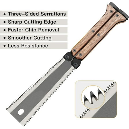 Folding Pull Saw, 6.5In Double-Edged Hand Saw, Wood Handle, Compact Flush Cut Handsaw for Woodworking & Precision Cuts (Brown)