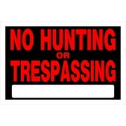 "NO HUNTING OR TRESPASSING" Sign with Write-In Space, 8" x 12" Styrene Plastic, Black and Red (839942) - Pack of 3 Signs