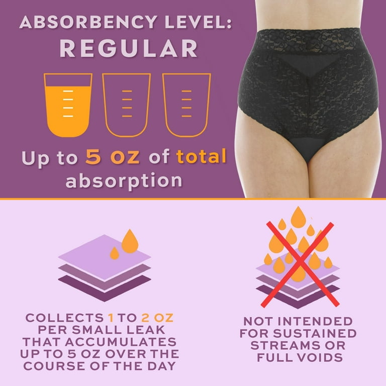 Wearever Women's Lovely Lace Incontinence Underwear, Regular Absorbency  Bladder Control Panties, Reusable 6-Pack 