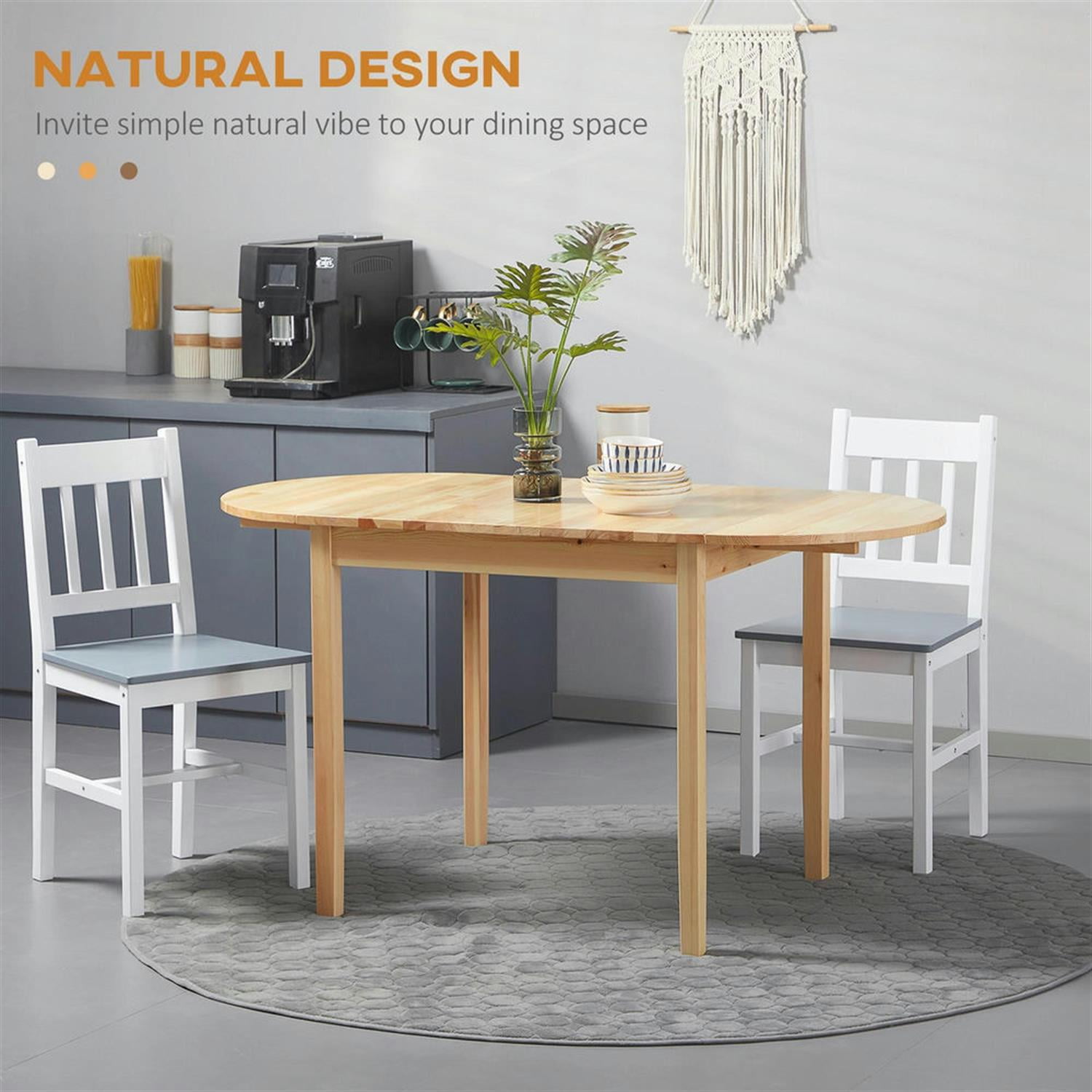 Demi Bonn 55" Solid Wood Rustic Kitchen Table, Drop Leaf Dinner Table for Dining Room, Home Office, Living Room Furniture, Beige