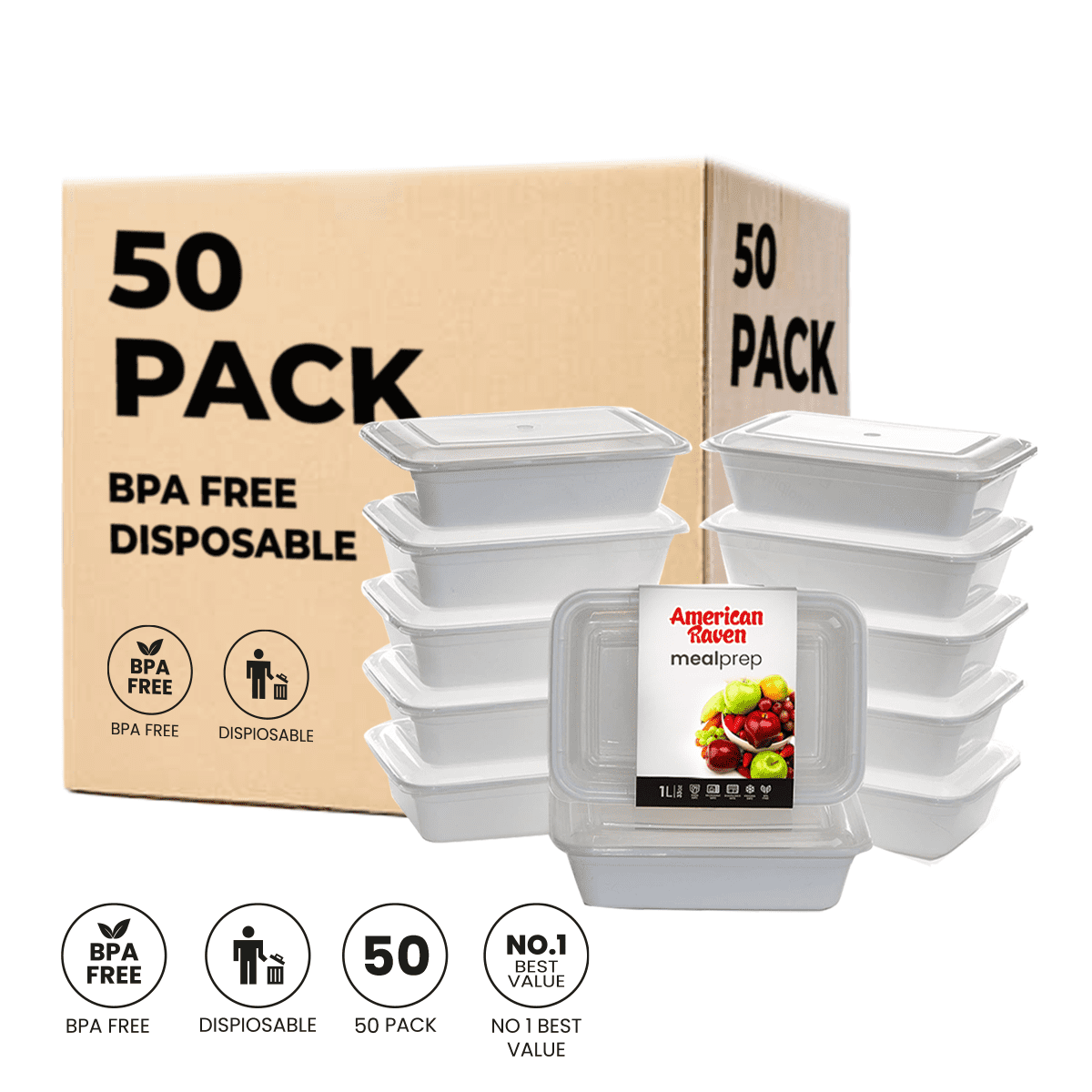 40 Pack Reusable Meal Prep Containers Microwave Safe Food Storage Containers with Lids, 24 oz -1 Compartment Take Out Disposable To Go Plastic Bento Lunch Box BPA Free