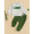 thumbnail image 3 of Toddler Girl Boy Spring Outfits 6 12 18 24 Months 2T 3T Baby Boy St Patricks Day Clothes Letter Shamrock Embroidery Long Sleeve Sweatshirt with Elastic Waist Solid Pants 2 Pcs Set, 3 of 9