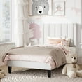 thumbnail image 4 of Amolife Twin Bed Frame, Upholstered Bed Frame with Velvet Vertical Channel Tufted Headboard, White, 4 of 10
