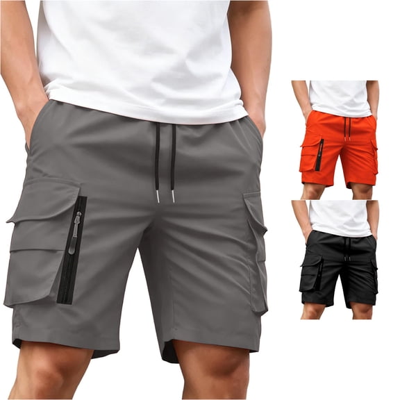 LiuXxxx Men Solid Color Cargo Shorts with Side Zippers and Multiple Pockets Grey XL
