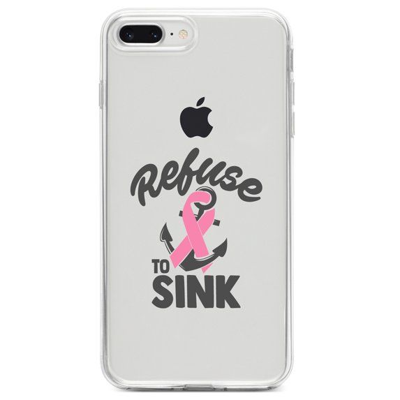 DistinctInk Clear Shockproof Hybrid Case for iPhone 7 PLUS / 8 PLUS (5.5" Screen) TPU Bumper Acrylic Back Tempered Glass Screen Protector - Pink Ribbon Cancer - Refuse to Sink Anchor
