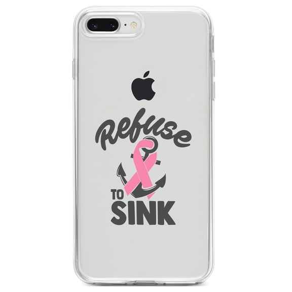 DistinctInk Clear Shockproof Hybrid Case for iPhone 7 PLUS / 8 PLUS (5.5" Screen) TPU Bumper Acrylic Back Tempered Glass Screen Protector - Pink Ribbon Cancer - Refuse to Sink Anchor