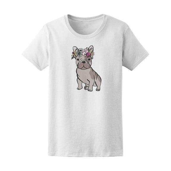 Cute French Bulldog With Flowers T-Shirt Women -Image by Shutterstock, Female Small