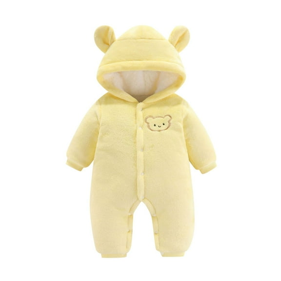Gibobby Cute Baby Bear Fleece Jumpsuit Girls Boys Warm Hooded Coverall Romper Newborn Fluffy Outerwear Snowsuit(Yellow,0-3 Months)