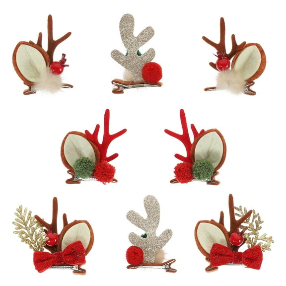 PAMINGONO 4 Pairs Reindeer Horns Hair Clips Assorted Color Antler Shape Christmas Parties Decorations