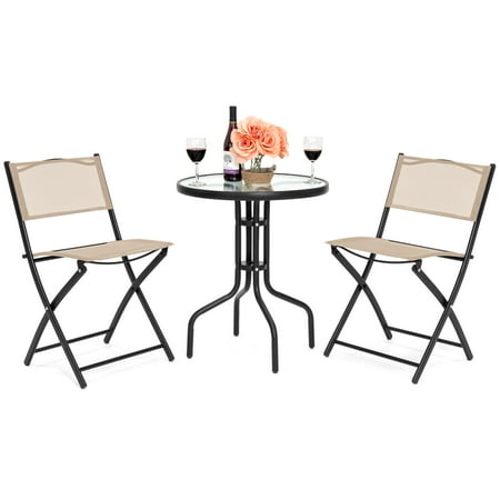 Bistro Sets At Walmart Best Choice Products 3-Piece Round Outdoor Bistro Set with Textured Glass Table Top, Tan ()