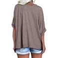 thumbnail image 6 of Summer Rolled Short Sleeve Women V-neck Solid Color Casual Loose T-shirt Tops, 6 of 7