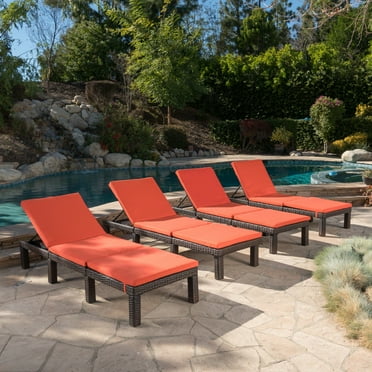 Corinne Outdoor Wicker Chaise Lounge with Cushion, Set of 4, Multibrown, Orange