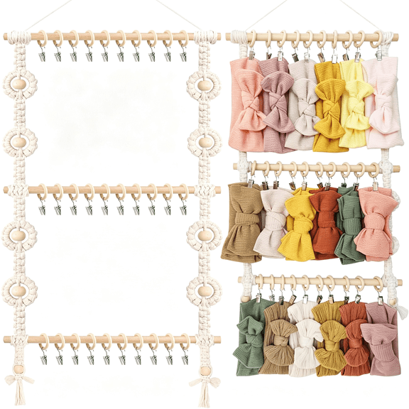 XIBUFE Baby Headband Holder,Hair Bows and Accessories Storage Organizer,Wall Hanging Decor for Nursery Toddler Girls Room Bow Organizer for Girls (Beige-1)