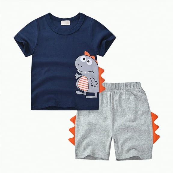 Kids Clothes Boys Toddler Boy Shorts Clothing Set Spring Summer Cotton Cartoon Printed Short Sleeved Running Suit 0 3 6 12 18 24 Months T-Shirts Elastic Waist 2Pcs Outfits Tops T-Shirt Pants 2-Piece