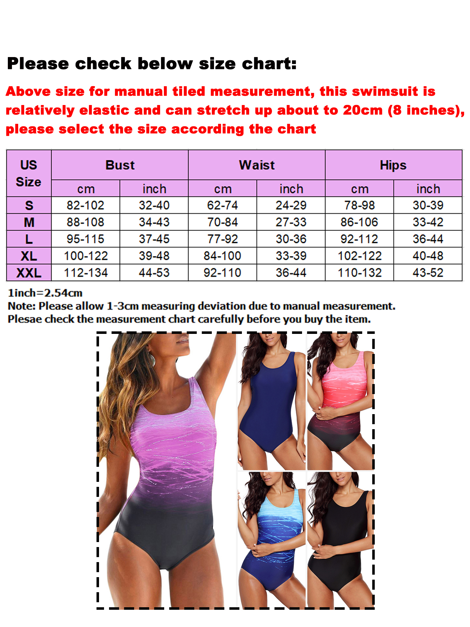 Sexy Dance Women's One Piece Swimsuits Gradient Color Athletic Swimwear Tummy Control Monokini Bathing Suits Size X-Large US 12-14 - image 2 of 5