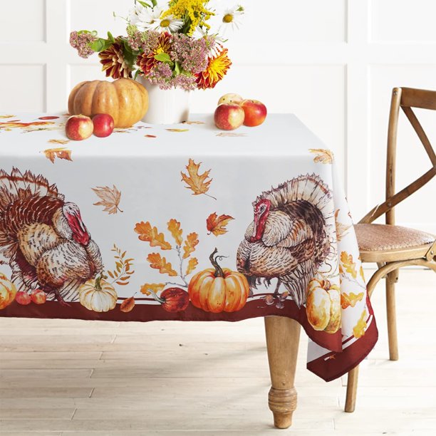Thanksgiving Tablecloth, Fall Tablecloth with Thanksgiving Turkey