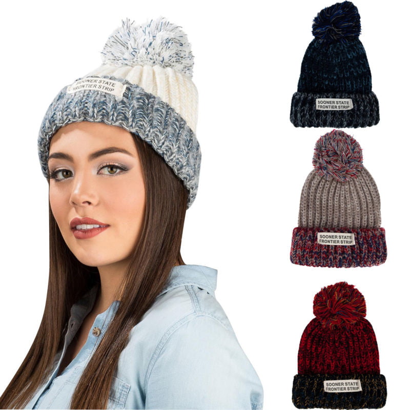 Braided Crochet Wool Knit Beanie Beret Ski Ball Cap Baggy Womens Winter Warm Hat