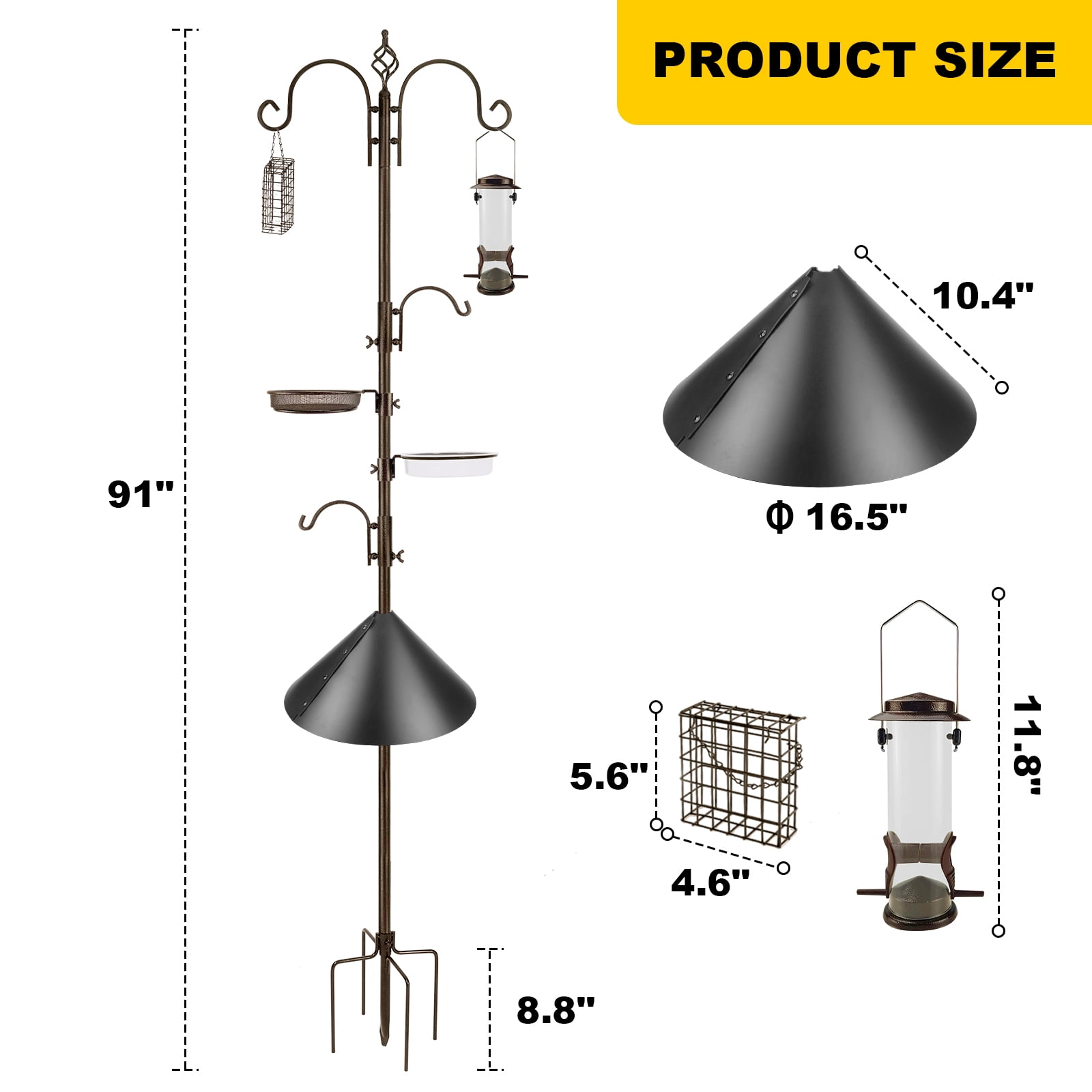 Urban Deco Bird Feeders Bird Feeding Station Kit Bird Feeding Pole Wild Bird Feeder Hanging Kit with Squirrel Guard Baffle Suet Cage Tube Bird Feeder Planter Hanger Multi Feeder for Attracting Birds