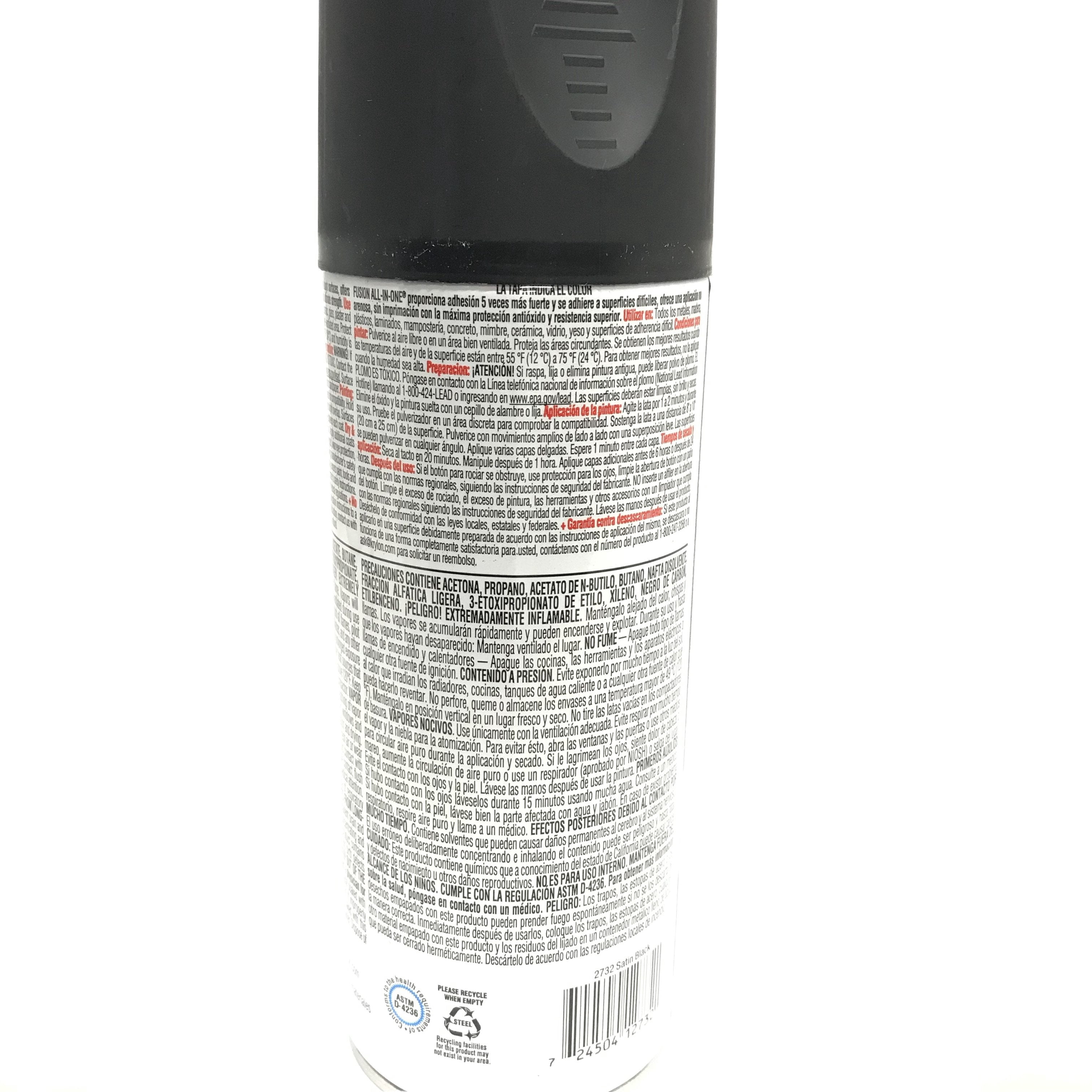 Krylon 2732 Satin Black Fusion Paint & Primer 12 oz Spray Paint, 6 Pieces 6 Pack