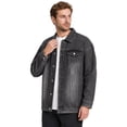thumbnail image 4 of Fengqque Men's Long Sleeve Vintage Washed Denim Jacket, Lapel Collar Button Down Loose Fit Coat with Chest Pocket Dark Gray L, 4 of 5