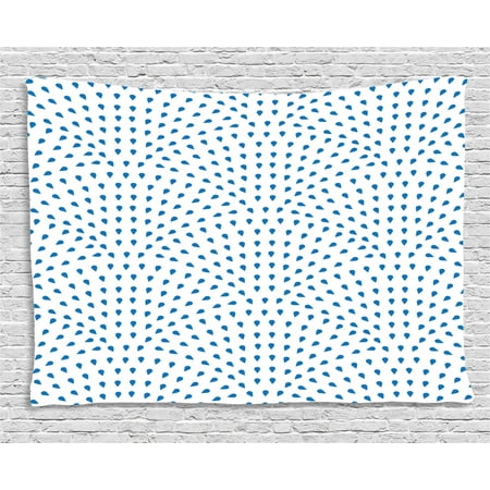 Navy Blue And White Decor Fish Scale Tapestry, Small Blue Rain Water Drops on a White Background Abstract Wavy Pattern, Wall Hanging for Bedroom Living Room Dorm Decor, 60W X 40L Inches, Navy Blue and White, by Ambesonne ()