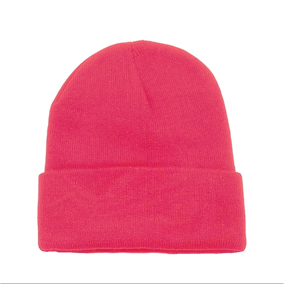 6 Pack Plain Long Cuffed Beanie for Mens and Womens Skulls (Hot Pink)