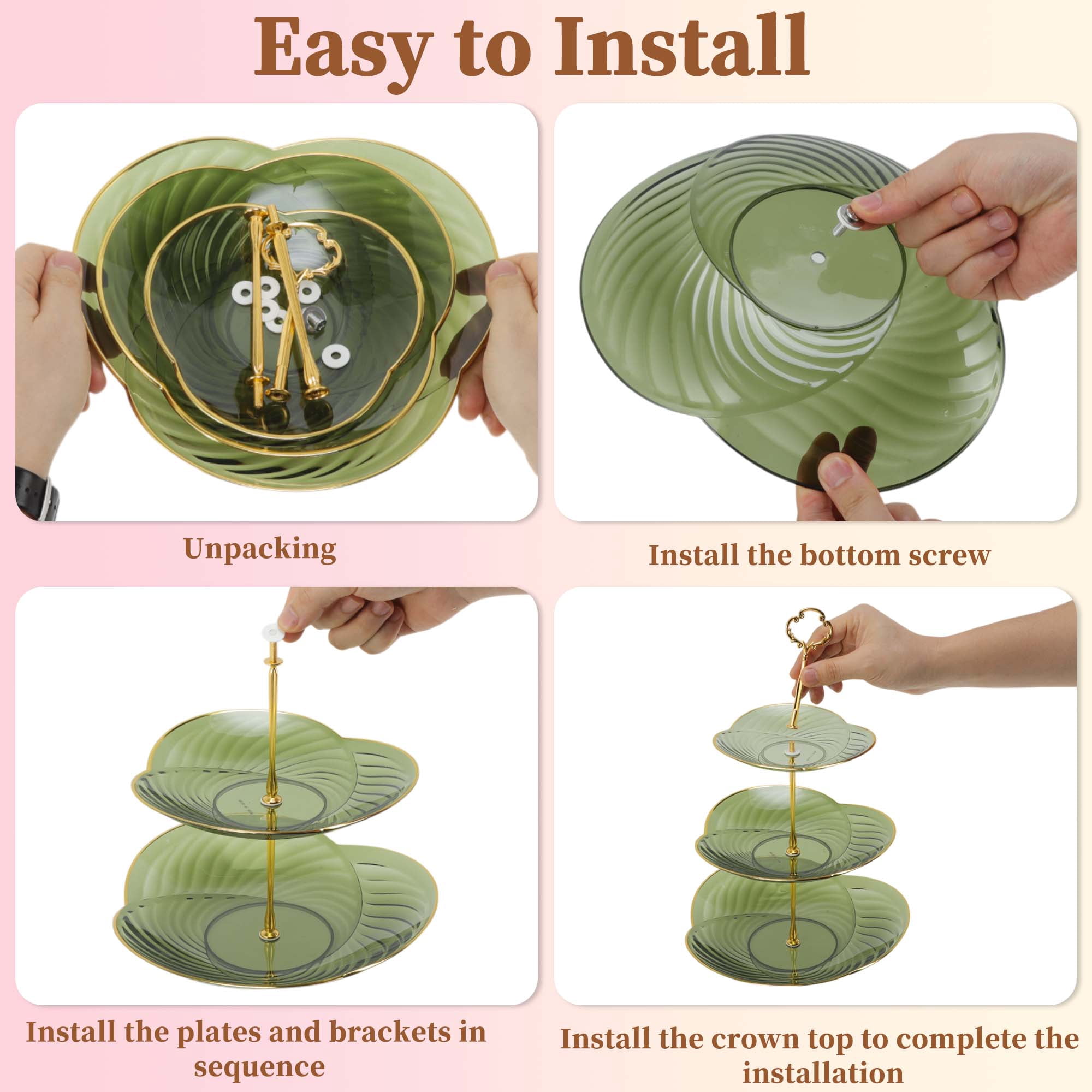 Unique Bargains 3 Tier Dessert Cupcake Stand Holder with Tiered Tray Green