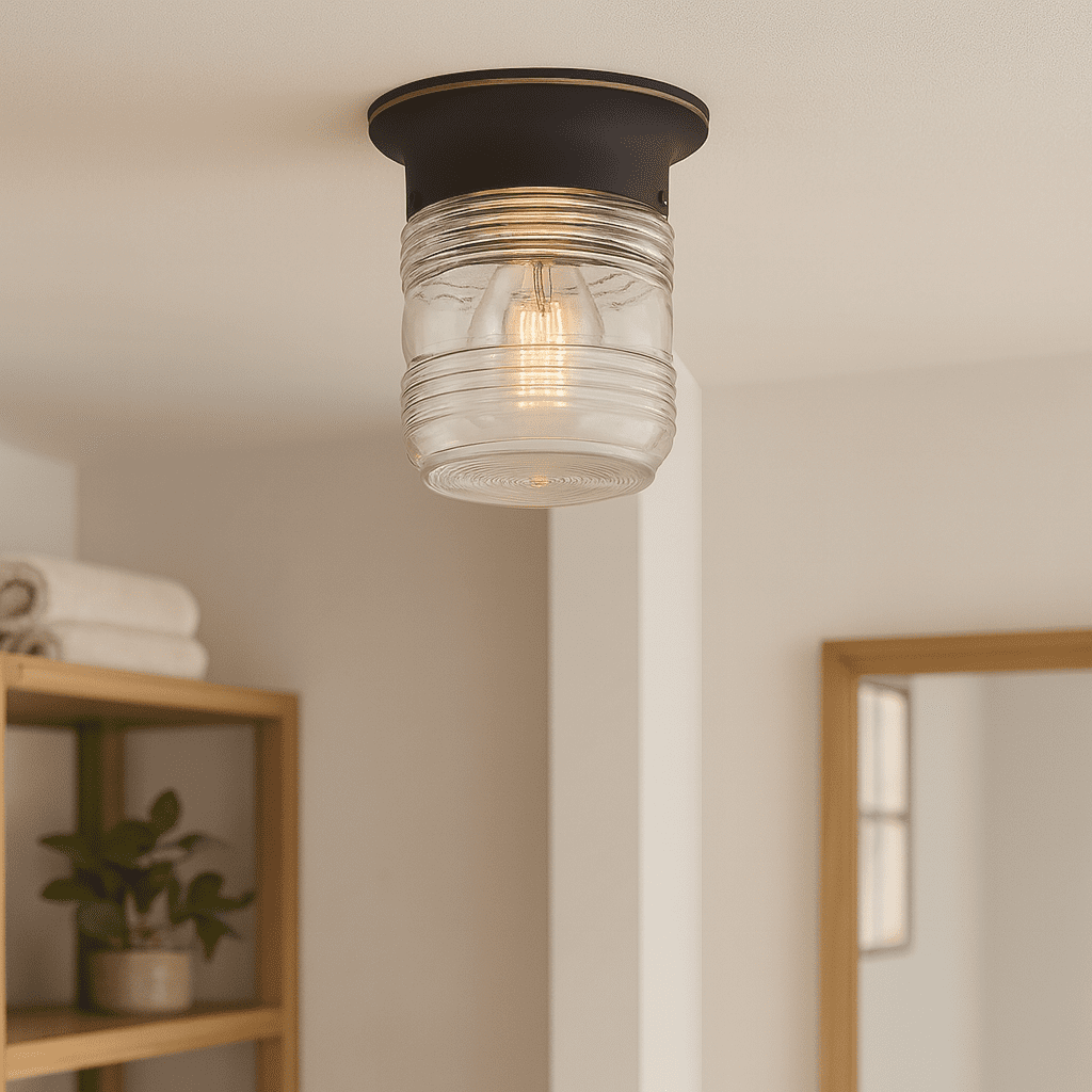 Design House Jelly Jar 1-Light Indoor/Outdoor Flush Mount Ceiling Light with Clear Ribbed Glass, Oil Rubbed Bronze