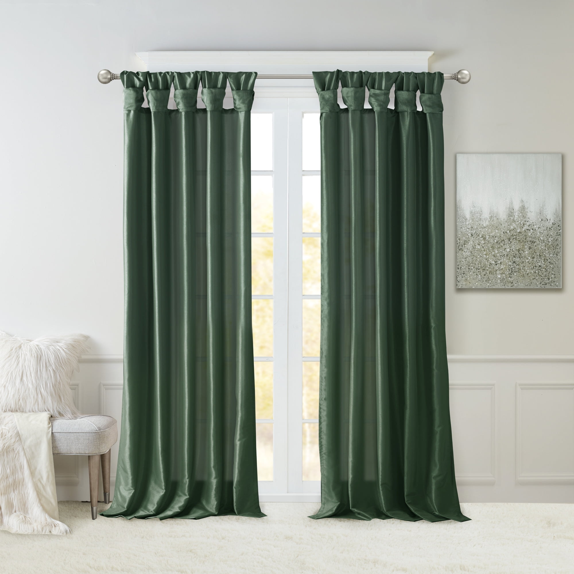 MAYEERTY 50x84" Twist Tab Lined Window Curtain Panel Living Room Green