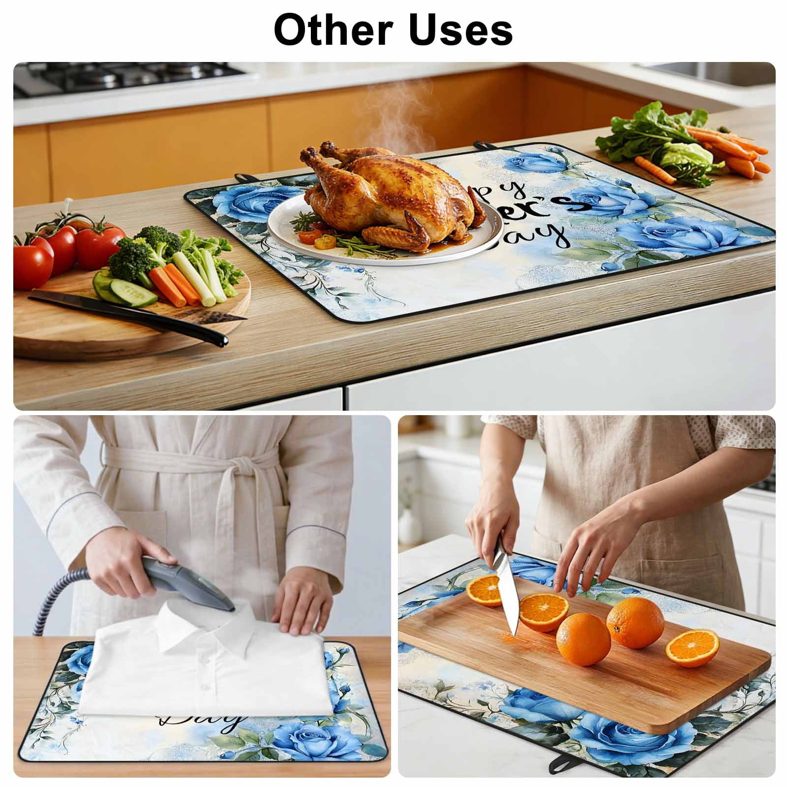 Happy Father's Day Stove Top Cover for Electric Stove, Heat-proof & Non Slip Glass Top Stove Cover Protector, Blue Spring Garden Floral Kitchen Flat Cooktop Rubber Mat 24x21 Inches