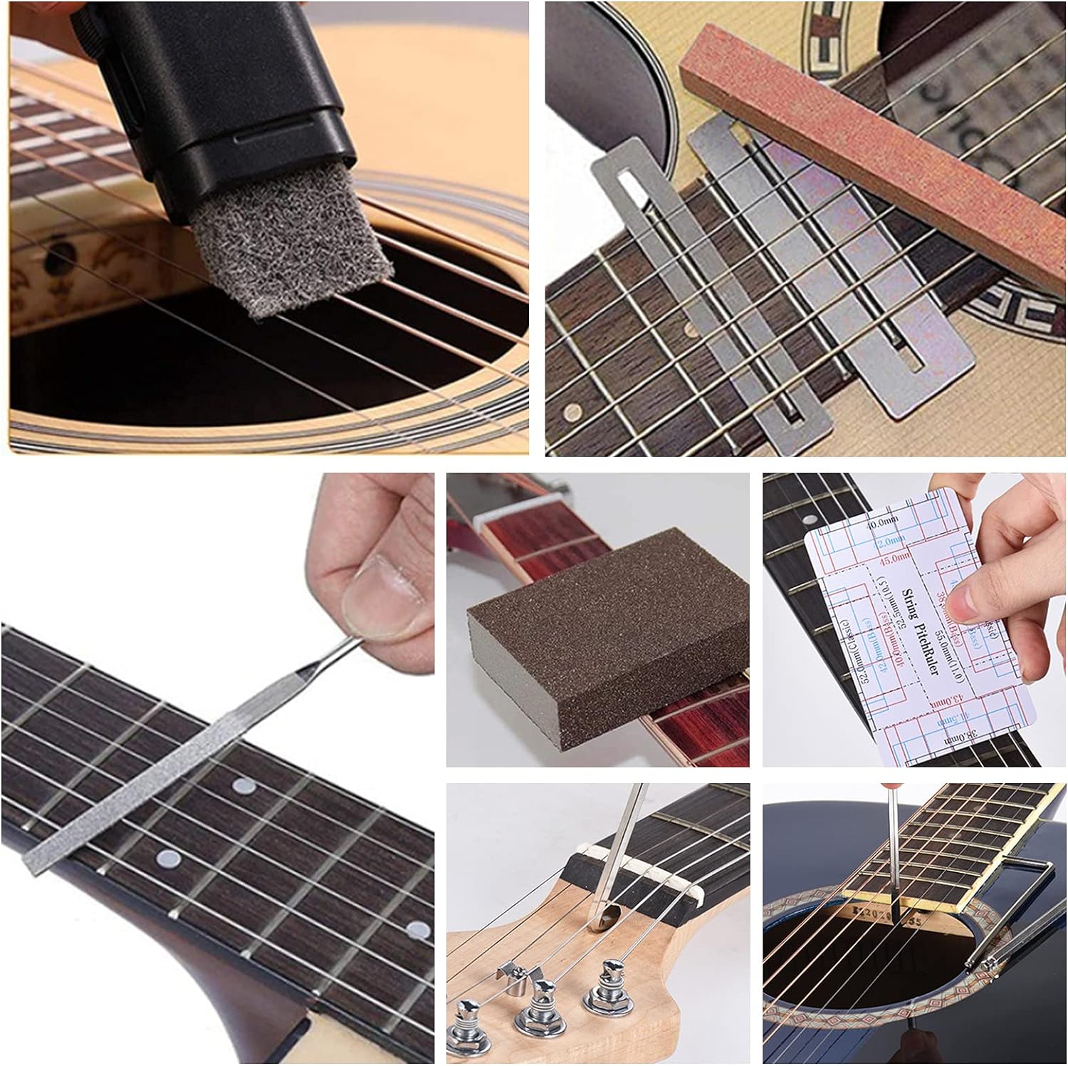 Guitar Repairing Maintenance Tool Kit Stringed Instrument Luthier Tools Electric Guitar Cleaning Care Accessories for Guitar Ukulele Bass Mandolin 1set