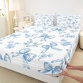 thumbnail image 3 of Homewish Blue Ribbon Bowknot 4 Pieces Queen Sheet Sets for Kids Children Girls,Chic Flowers Ultra Soft Flat Sheet,Dreamy Princess Queen Fitted Sheet,Lightweight Room Decor, 3 of 7