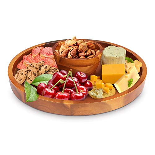 Wood Cheese Board, AIDEA Acacia Wood Cheese Board Cake Stand for Party, Charcuterie Platter & Serving Tray for Charcuterie, Crackers, Brie and Meat - Best Christmas Gift