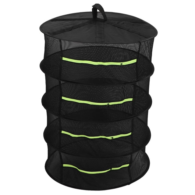 Tendedero de hierbas plegable de 4 capas con cremalleras, malla de secado para medicamentos, color negro, 60 cm