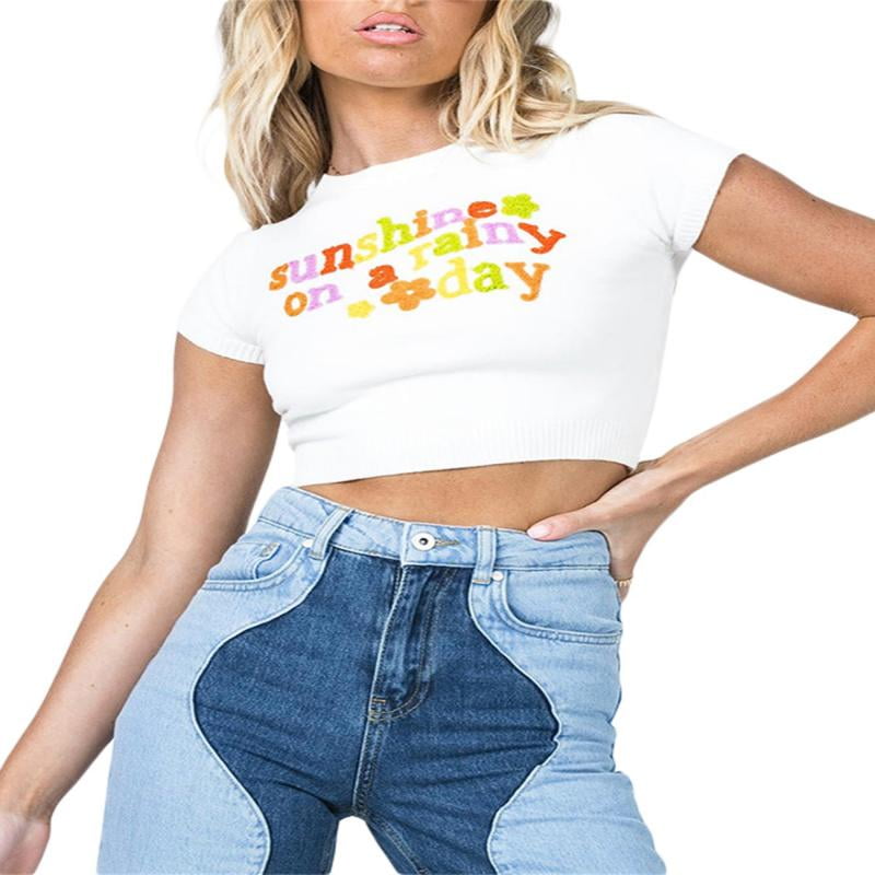 Rainy Print Crop T-shirt  Belly shirts, Crop tops for kids