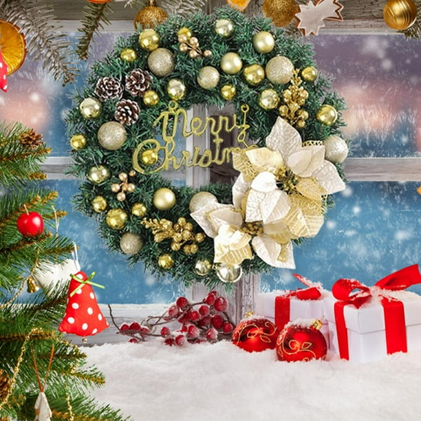 FAKEEP Couronne De Noel Porte Couronne,Décoration De Noël,avec Baie De Poe Pin,pour Porte D