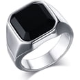 thumbnail image 1 of Anillos de ónix negro para hombre, anillo de sello de ágata cuadrada de acero inoxidable para hombre, regalos de joyería para padre para él, anillos para hombre para niños, 1 of 5