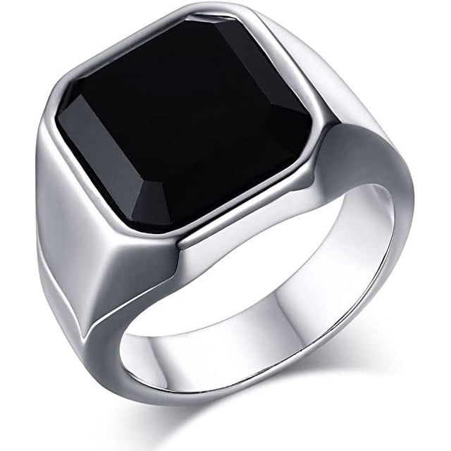 Anillos de ónix negro para hombre, anillo de sello de ágata cuadrada de acero inoxidable para hombre, regalos de joyería para padre para él, anillos para hombre para niños