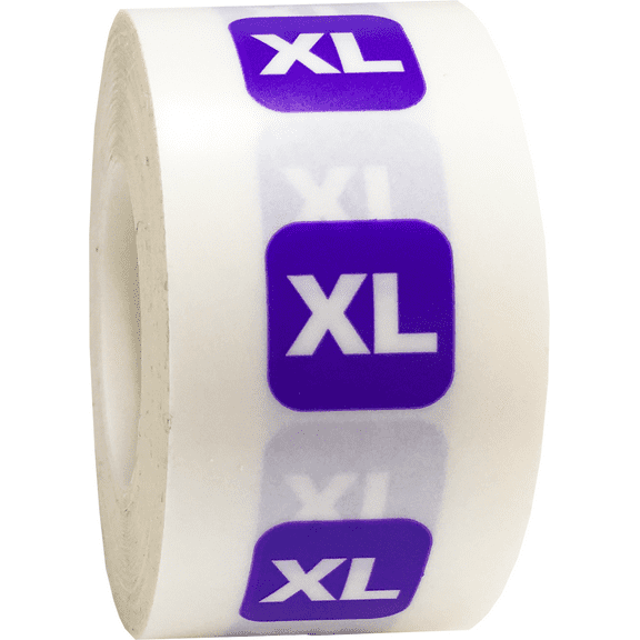 Extra Large XL Clear With Purple Clothing Size Strip Labels For Retail Apparel 1.25 x 5 Inch 125 Adhesive Stickers