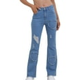 thumbnail image 2 of Hfnxid Women's Straight Leg Jeans Stretch High Waisted Jean Fashion Solid Colo Denim Pant Summer Loose Fit Offic Work Trouser Blue XXL, 2 of 7