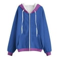 thumbnail image 3 of Womens Fall Jackets Zip Up Hoodie Outerwear Colorblock Drawstring Hooded Sweatshirt 2 Pockets Cotton Coat, XL Blue #1, 3 of 6