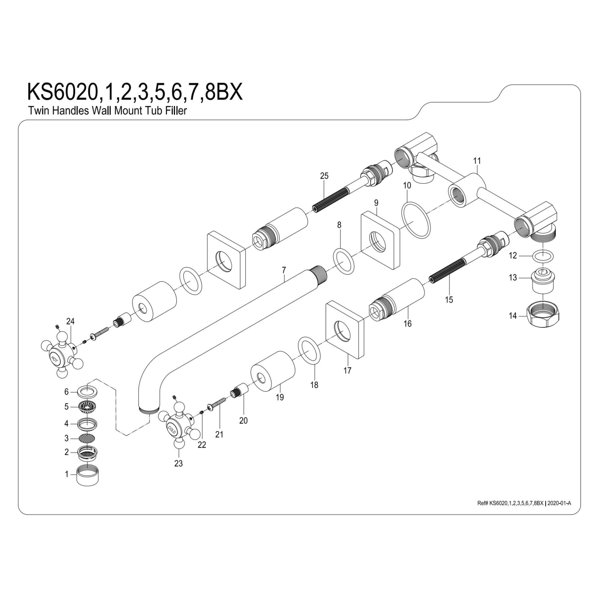 Kingston Brass KS6021BX Metropolitan Two-Handle Wall Mount Roman Tub Faucet, Polished Chrome